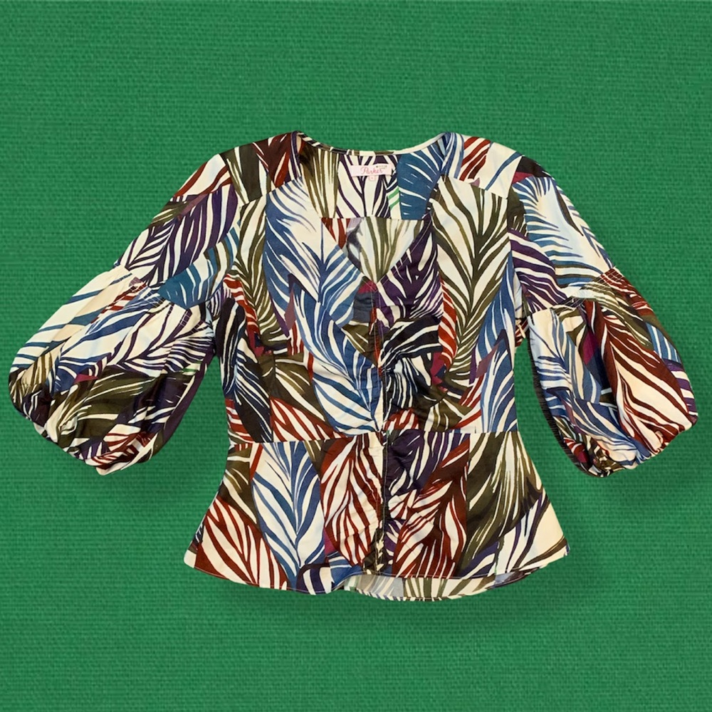 Tropical v neck peplum blouse